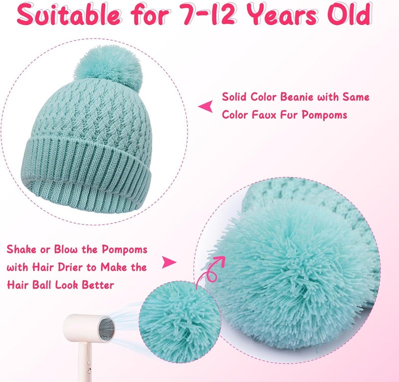 Peninpha Winter Hat for Kids Children, Girls Beanie with Pom Pom, Girls Accessories Knit Beanies Cap Age 7-12 - Image 4